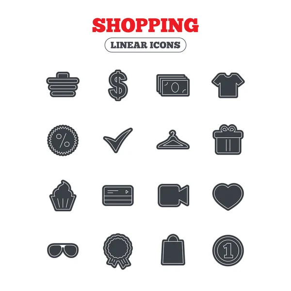 Iconos de compras. Camisa, caja regalo — Vector de stock