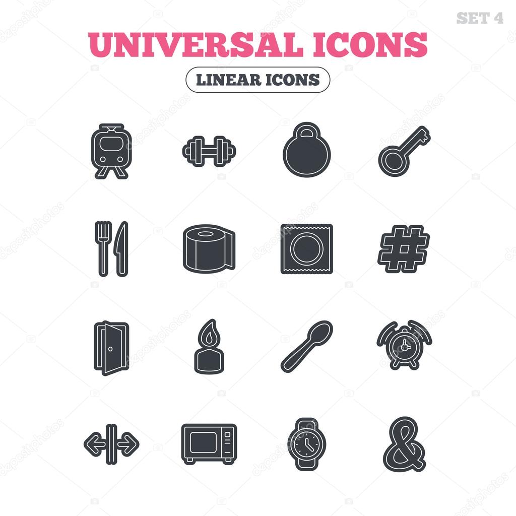 Universal icons.  dumbbell, key and candle