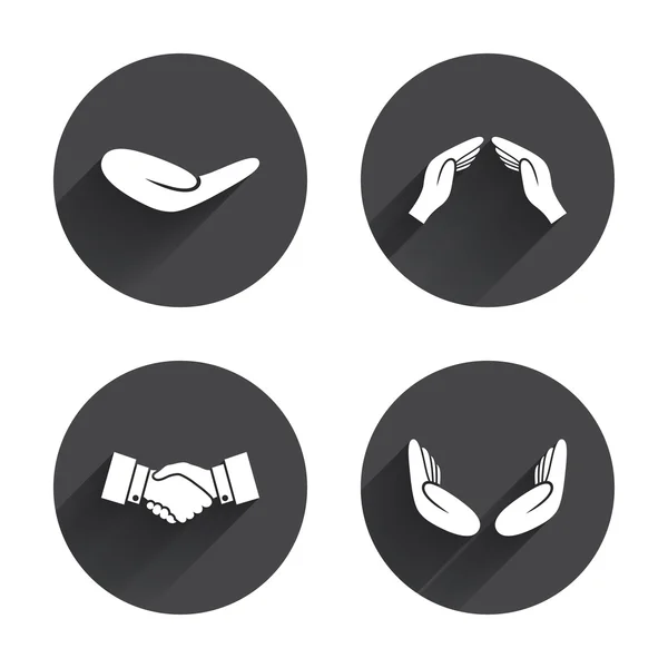 Hand pictogrammen. handdruk en verzekering symbolen. — Stockvector