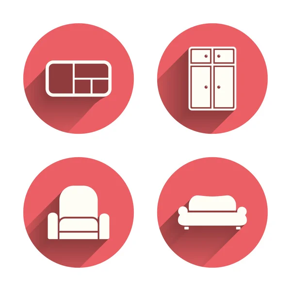 Icônes de meubles. Canapé, placard et étagère . — Image vectorielle