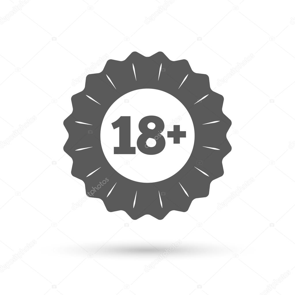 Vintage emblem medal. 18 plus years old sign. Adults content icon. Classic flat icon. Vector
