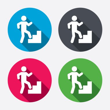 Upstairs icons. Human walking on ladder