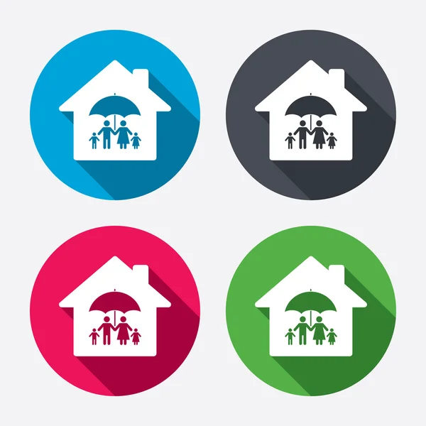 Ícones completos do seguro de casa da família —  Vetores de Stock