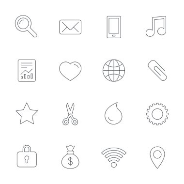 Evrensel simgeleri. Akıllı telefon, posta ve müzik.