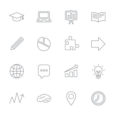 Education icons. Graduation cap, pencil