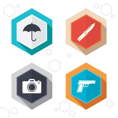 Silah silah. Bıçak, şemsiye ve kamera.