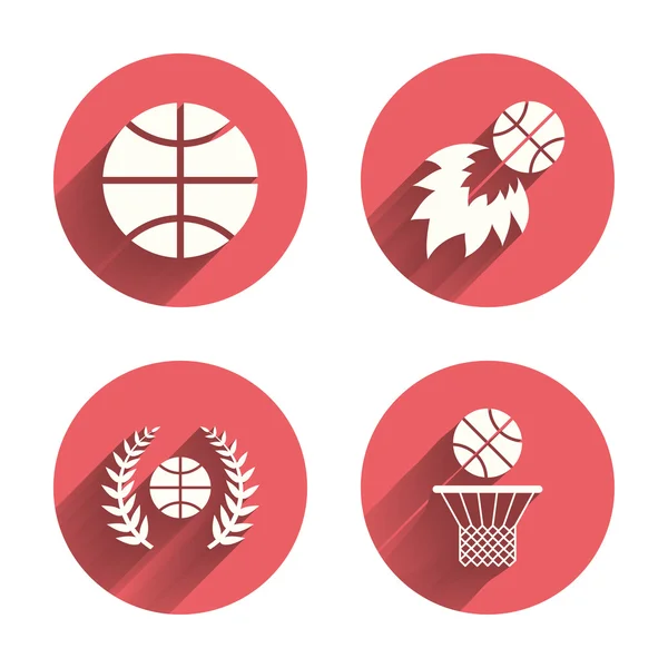 Basketball icons. Ball with basket and fireball. — Stock Vector