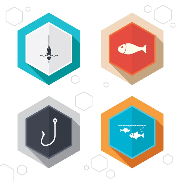 Fishing icons. Fish with fishermen hook — Stock Vector