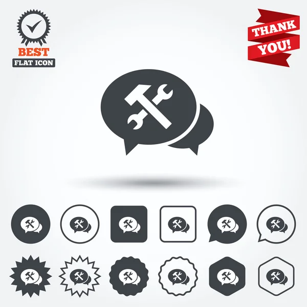 Speech bubble repair tool icons — Stock Vector