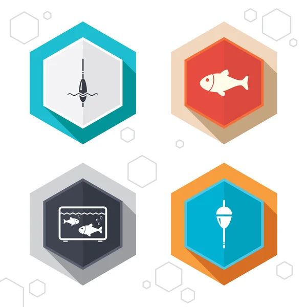 Fishing icons. Fish with fishermen hook — Stock Vector