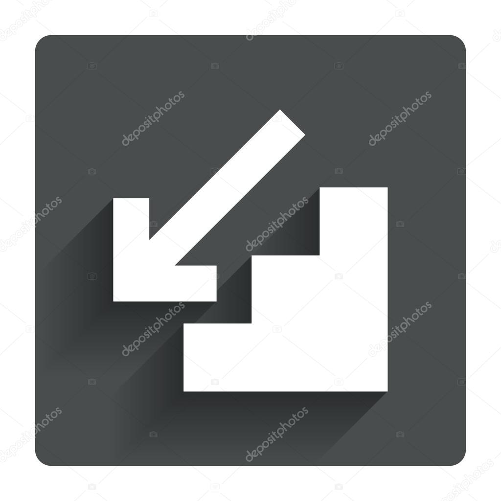 Downstairs icon. Down arrow sign.