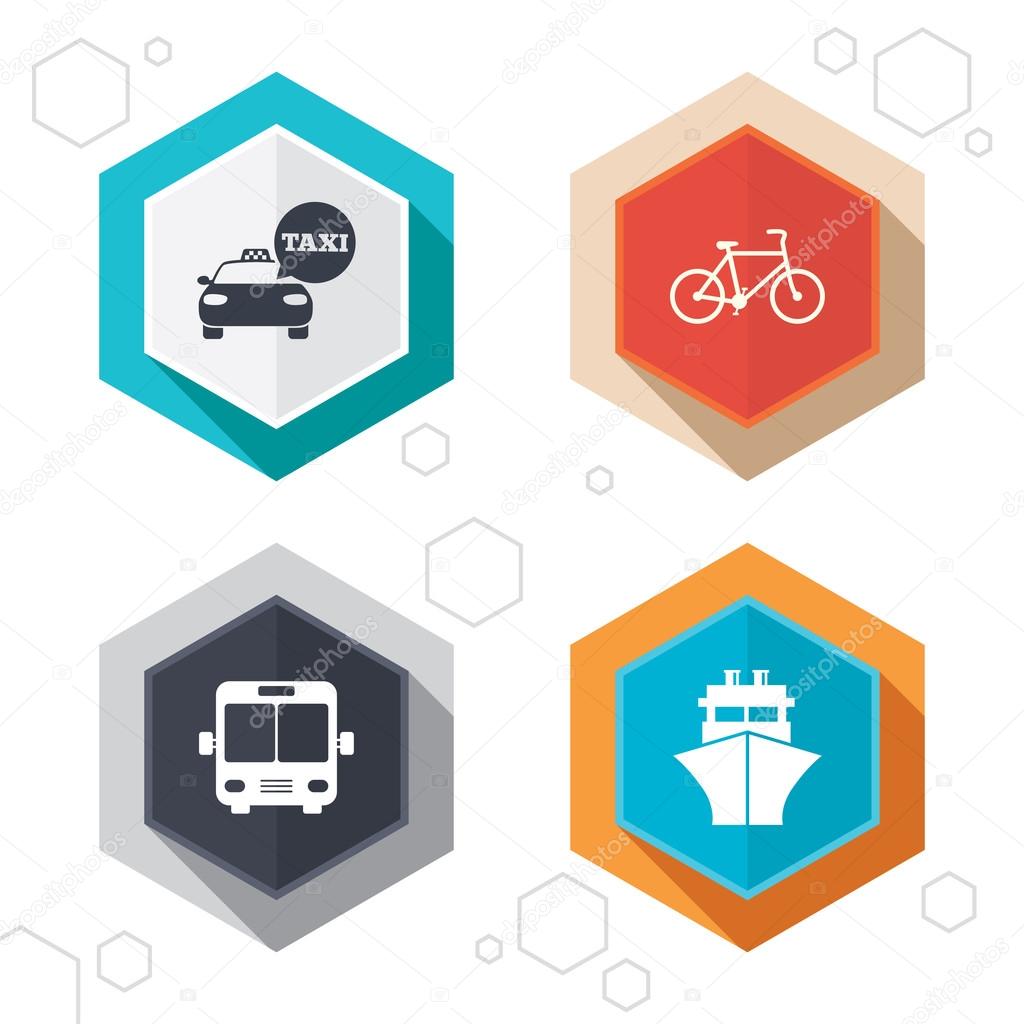 Transport icons. Taxi car, Bicycle