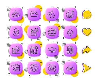 Çalışanların serveti, muhasebe ve ayarlar vites kutusu simgeleri. Uygulama 3d düğmeleri. Sosyal medya yorumları, paylaşım, ikonlar gibi. Hasta sürüsü, şarj istasyonu, dermatolojik test ikonu. Vektör