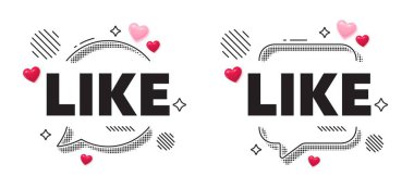 Sohbet balonu gibi. Sosyal medya konsepti. Kovalamak. Sosyal medya mesajı. Favori ya da Muhteşem bildirim. 3D kalp sohbet balonu. Vektör