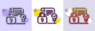 Güvenlik sözleşmesi simgesi. Yarı ton noktalı desen. Gradyan simgesi ve tahıl gölgesi. Siber savunma kilidi işareti. Özel koruma sembolü. Hat güvenlik sözleşmesi ikonu. Çeşitli tasarımlar. Vektör