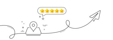 Harita iğne çizgisi simgesi. Paylaşım düzlemiyle aralıksız çizgi. Trip noktası işareti. Seyahat konumu işaretleyici sembolü. Konuşma balonunda beş yıldızlı değerlendirme. Tek şeritli kurdele. Döngü eğrisi modeli. Vektör