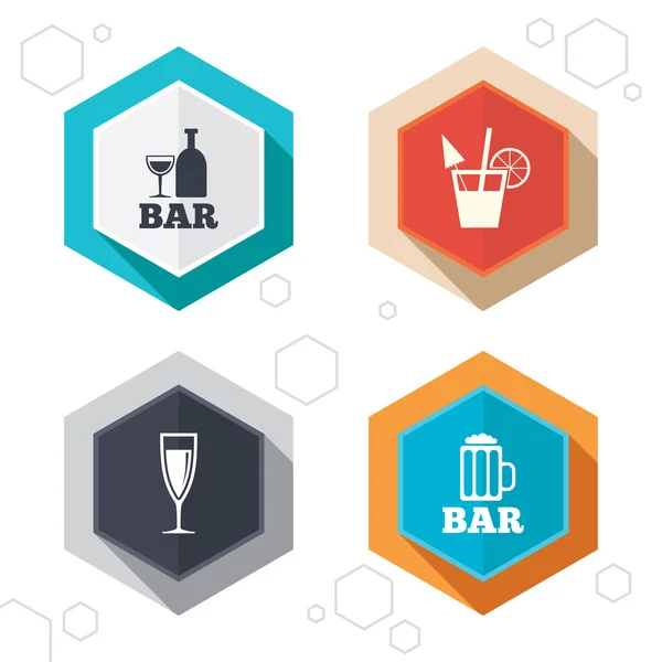 Hexagon buttons. Bar or Pub icons. — 스톡 벡터