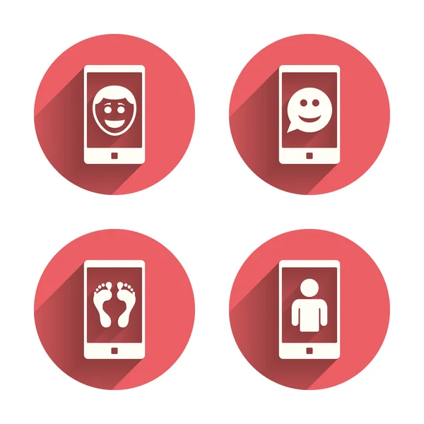 Selfie sorriso faccia icone — Vettoriale Stock