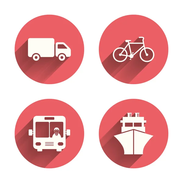 Iconos de transporte. Camión, Bicicletas, Autobús — Vector de stock