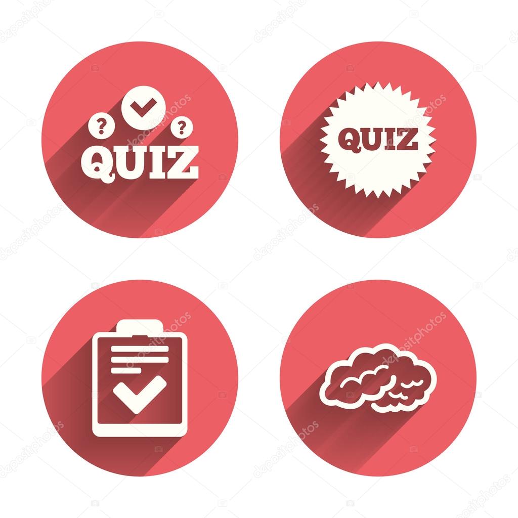 Quiz icons. Checklist and human brain