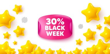 Kara Hafta çıkartması yıldızların afişi. 3d yıldızlı arka plan. Kara hafta yüzde 30 indirimli. Özel indirim tabelası. Kara Cuma teklif sembolü. Kazanan ışıltılı bayrak. Tanıtım geçmişi. Vektör