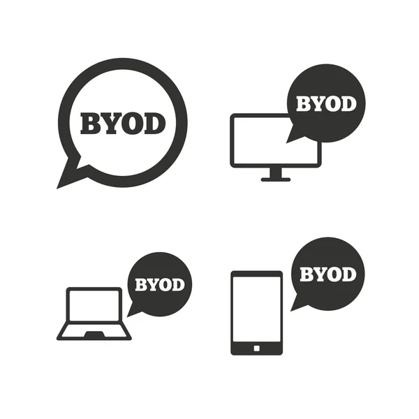 Byod-Zeichen. Notebooks und Smartphone-Symbole. — Stockvektor