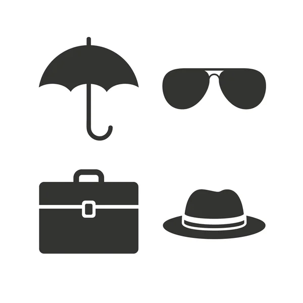 Umbrella, sunglasses and hat with case. — Stock Vector