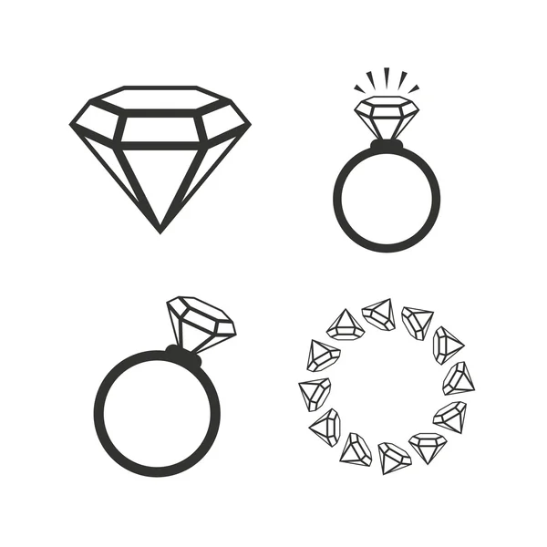 Ícones de anéis. Jóias com sinais de diamante . — Vetor de Stock
