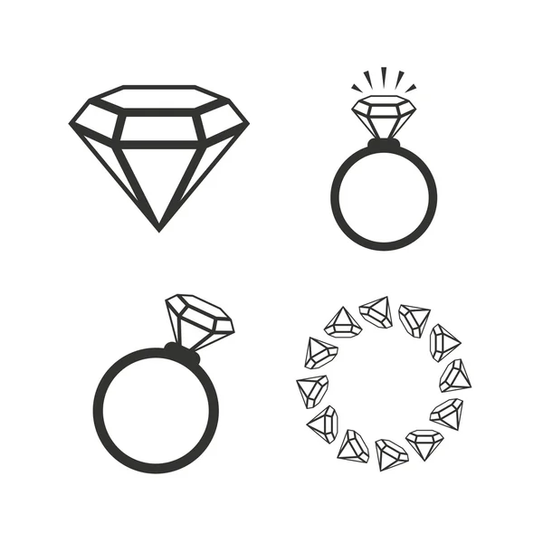 Rings icons. Jewelry with diamond signs. — Stock Vector