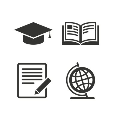 kalem ve açık kitap işaretleri.