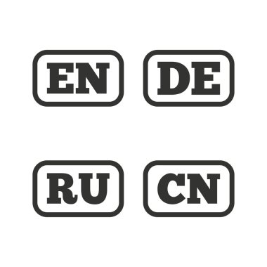 Dil simgeleri. En, De, Ru