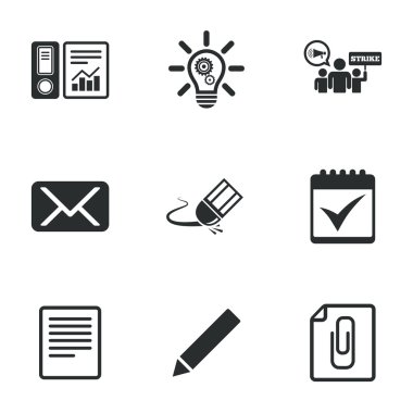 Office, belgeler ve iş simgeleri.