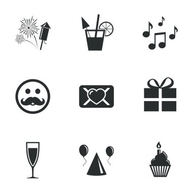Party celebration, birthday icons.   notes.