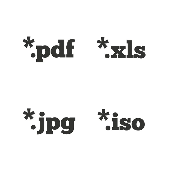 Dokumentera tecken. fil förlängningar symboler. — Stock vektor
