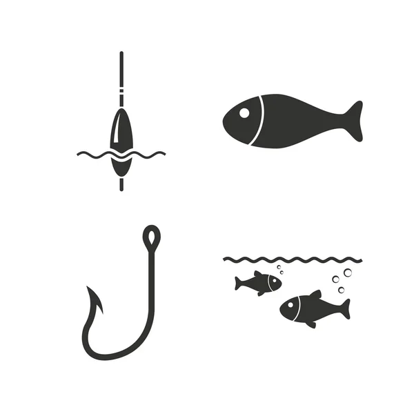 Icônes de pêche. Poisson avec hameçon pêcheurs — Image vectorielle