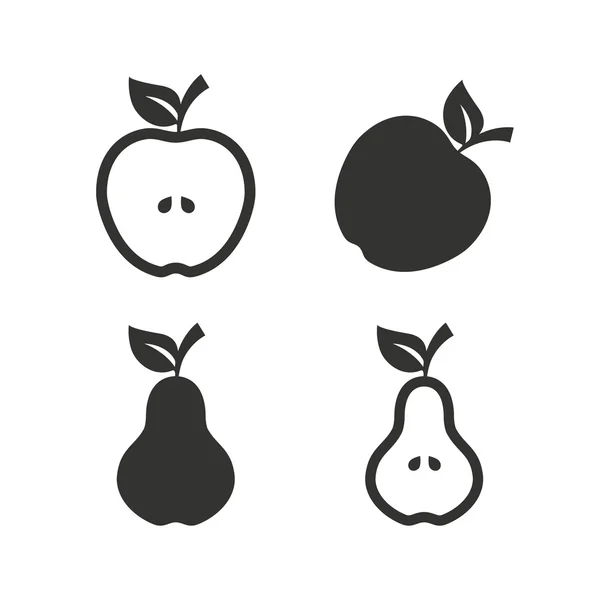 Frutas con iconos de hojas . — Vector de stock