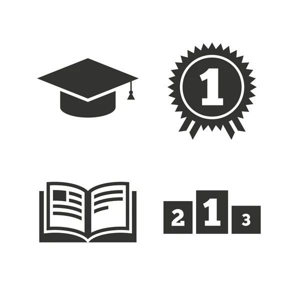 Iconos de graduación. Libro de educación símbolo . — Vector de stock