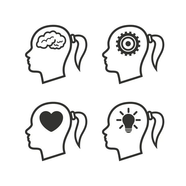 Cabeça com ícones cerebrais —  Vetores de Stock