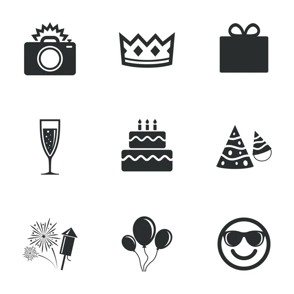 Fiesta de celebración, iconos de cumpleaños . — Archivo Imágenes Vectoriales