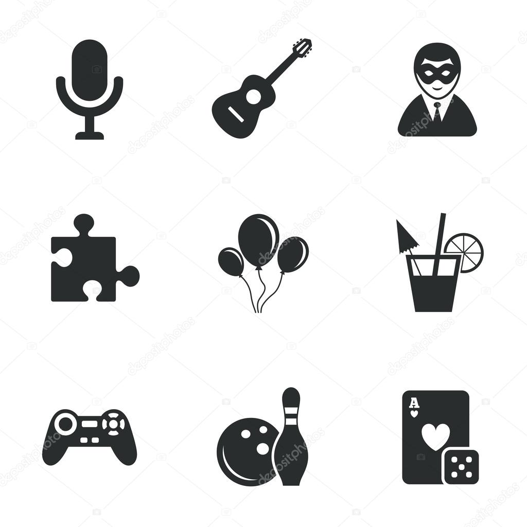 Game, bowling and puzzle icons.
