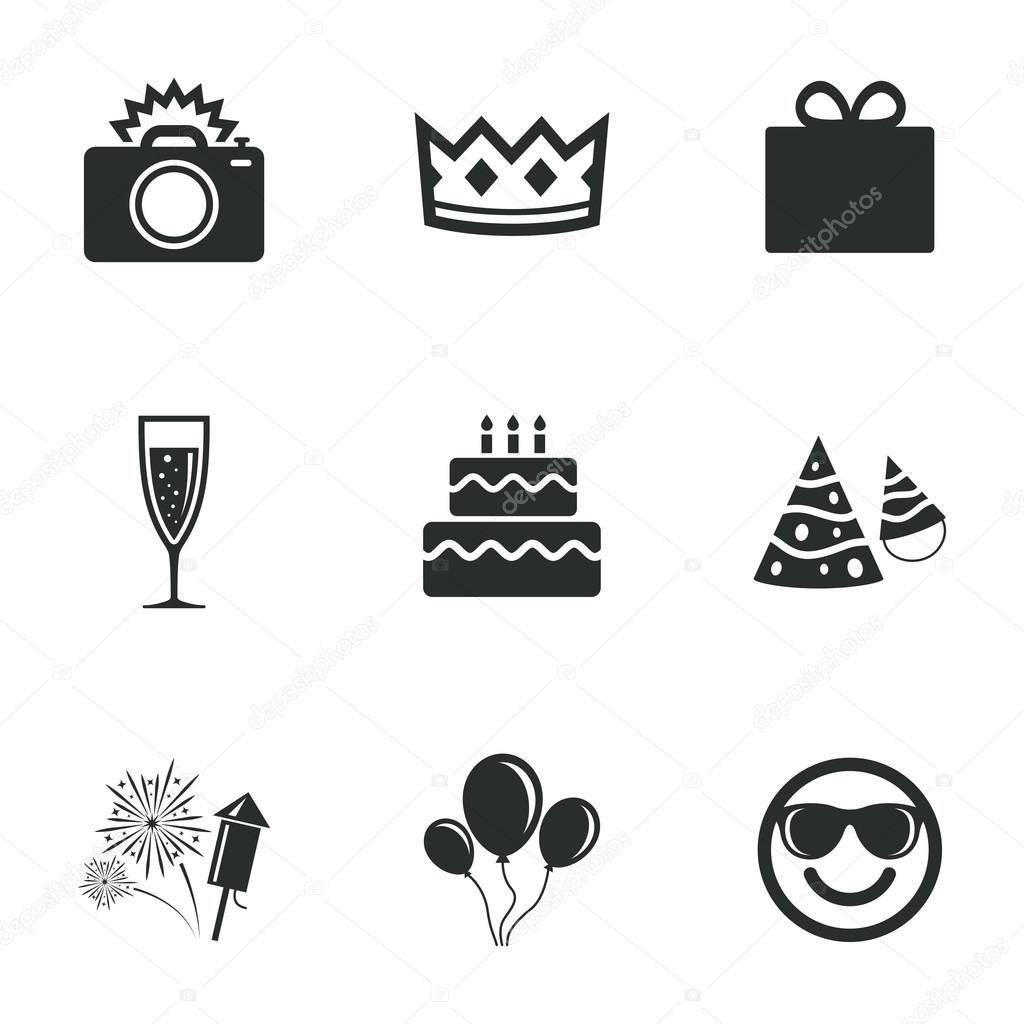 Party celebration, birthday icons.