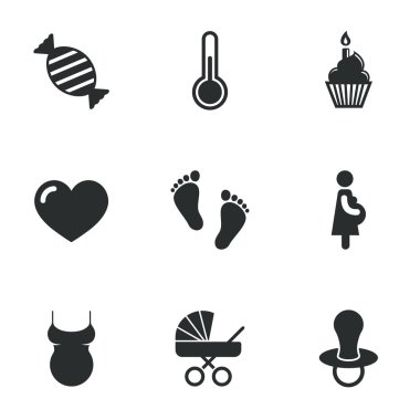 Gebelik, doğum ve bebek bakım simgeleri.