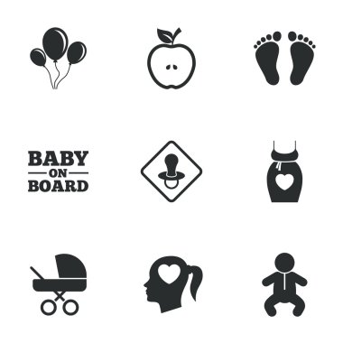 Gebelik, doğum ve bebek bakım simgeleri.
