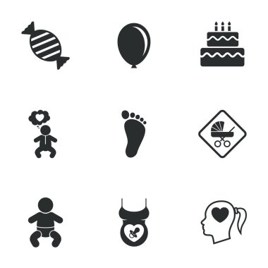 Gebelik, doğum ve bebek bakım simgeleri.
