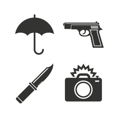 Silah silah. Bıçak, şemsiye ve kamera.