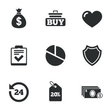 Online alışveriş, e-ticaret ve iş simgeleri.