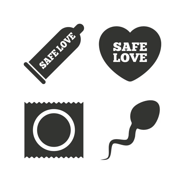 Veilige sex liefde pictogrammen. — Stockvector