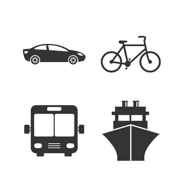 Iconos de transporte. Coches, Bicicletas, Autobús — Vector de stock