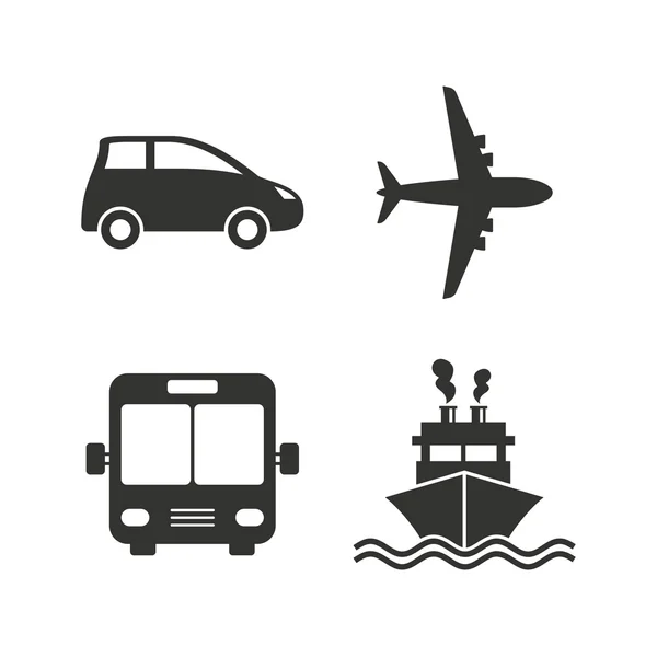 Iconos de transporte. Coche, Avión, Bus — Archivo Imágenes Vectoriales