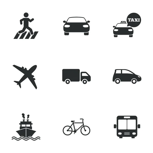 Iconos de transporte. coche, bicicleta, autobus — Vector de stock